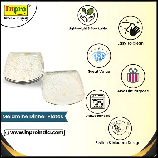 Inpro_Light_weight_Melamine_Square_Dinner_Half_Plates_for_Kitchen_&_Dining_(Pack_of_12)|_Ideal_for_Daily_Meals_&_Parties_(Size:_7.5_Inch/19_cm)