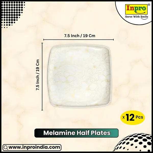 Inpro_Light_weight_Melamine_Square_Dinner_Half_Plates_for_Kitchen_&_Dining_(Pack_of_12)|_Ideal_for_Daily_Meals_&_Parties_(Size:_7.5_Inch/19_cm)