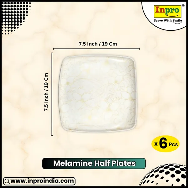 Inpro_Designer_Melamine_Square_Dinner_Half_Plates_(Pack_of_6)|_Easy_to_Clean_&_Long-Lasting_|_Perfect_for_Indian_meals_(Size:_7.5_Inch/19_cm)