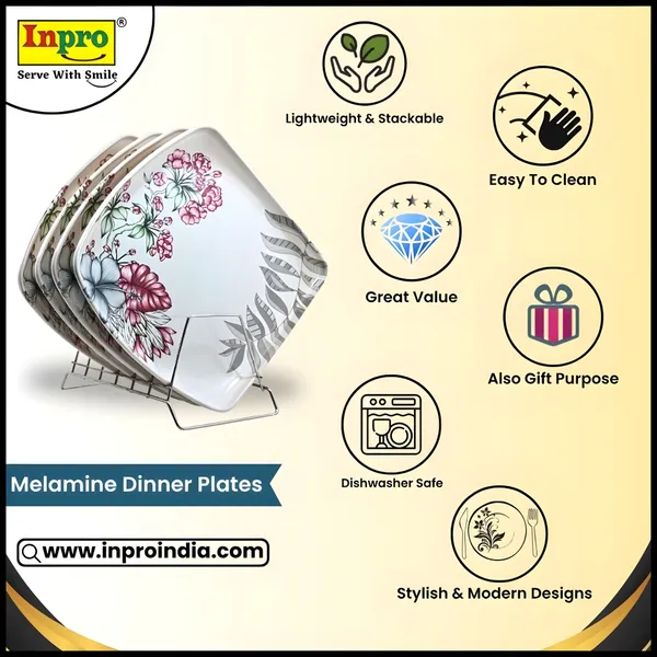 Inpro_Melamine_Square_Dinner_Full_Plates_(Pack_of_4)|_Lightweight_Plates_for_Daily_Use_|_dinnerware_plate_(Size:_10.5_Inch/27_cm)