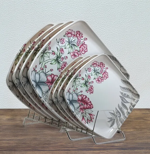 Inpro_Melamine_Square_Dinner_Plate_Set_|4_Full_Plates_&_4_Half_Plates|_Designer_Dinnerware_Plates_,_Perfect_for_Indian_Dining_|_melamine_plate_for_home