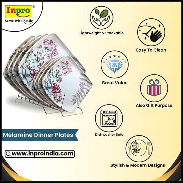 Inpro_Melamine_Square_Dinner_Plate_Set_|4_Full_Plates_&_4_Half_Plates|_Designer_Dinnerware_Plates_,_Perfect_for_Indian_Dining_|_melamine_plate_for_home