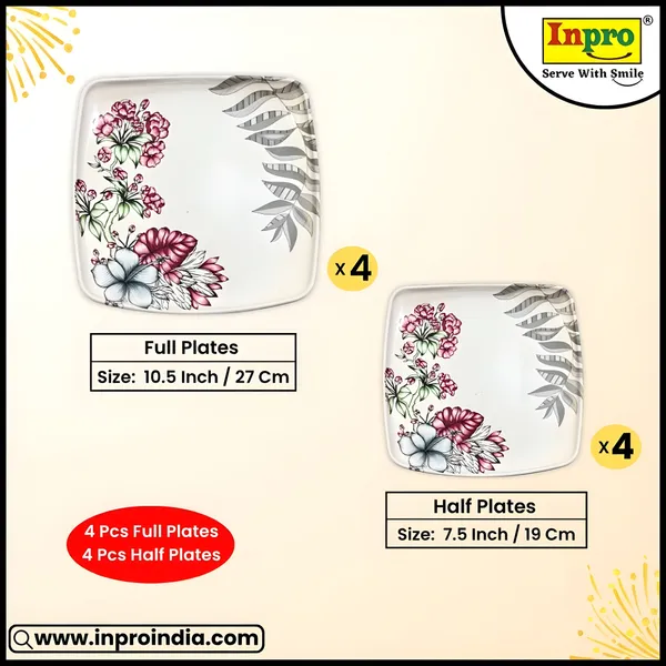 Inpro_Melamine_Square_Dinner_Plate_Set_|4_Full_Plates_&_4_Half_Plates|_Designer_Dinnerware_Plates_,_Perfect_for_Indian_Dining_|_melamine_plate_for_home