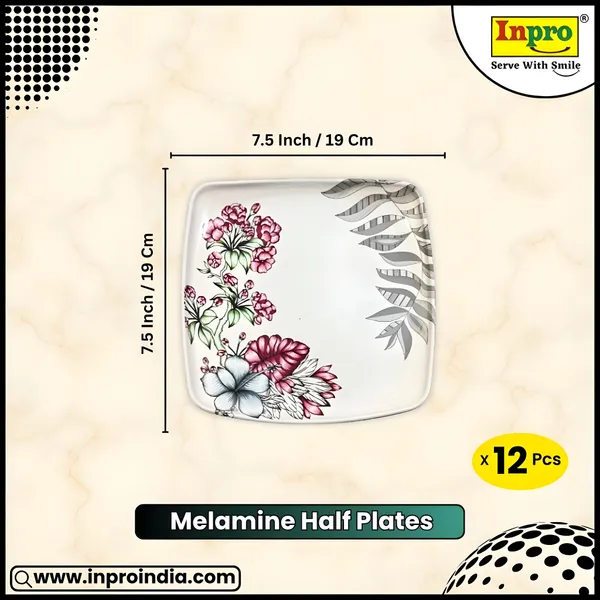 Inpro_Melamine_Square_Dinner_Half_Plates_(Pack_of_12)|_Lightweight_Plates_for_Daily_Use_|_dinnerware_plate_Ideal_for_Daily_Meals_&_Parties__(Size:_7.5_Inch/19_cm)
