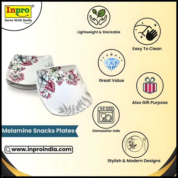 Inpro_Designer_Melamine_Square_Dinner_Half_Plates_(Pack_of_6)|_Lightweight_Plates_for_Daily_Use__|_Perfect_for_Indian_meals_(Size:_7.5_Inch/19_cm)