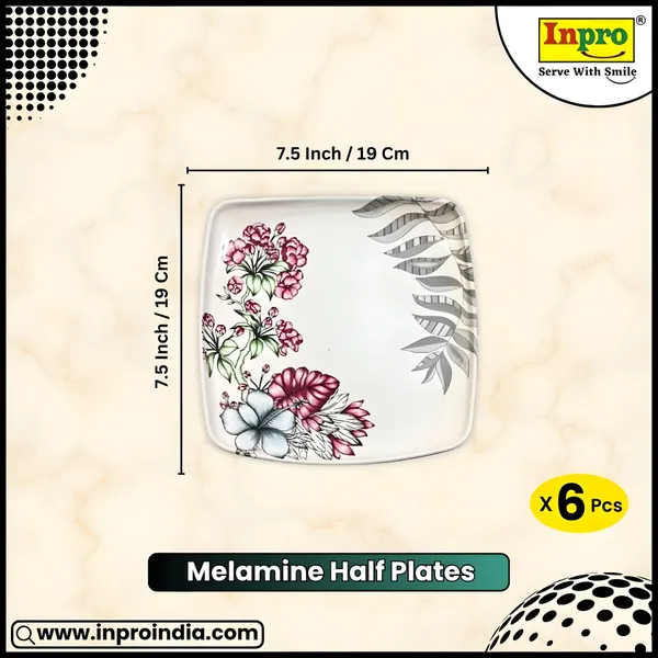 Inpro_Designer_Melamine_Square_Dinner_Half_Plates_(Pack_of_6)|_Lightweight_Plates_for_Daily_Use__|_Perfect_for_Indian_meals_(Size:_7.5_Inch/19_cm)