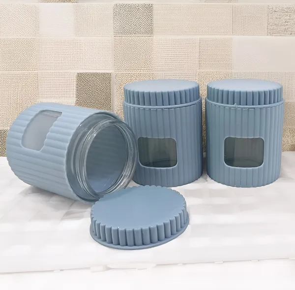 Navy_Blue_Eco-Friendly_Glass_Jar_With_Protective_Polypropylene_Outer_Shell_(Pack_Of_3)_Leak-Proof_And_Reusable_Food_Storage_Container