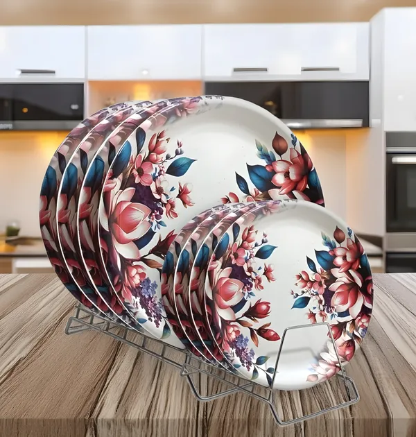 Multicolor_8-Piece_(4_Full_&_4_Half)_Melamine_Round_Dinner_Plate_-_Perfect_For_Snacks_And_Dinner_Parties