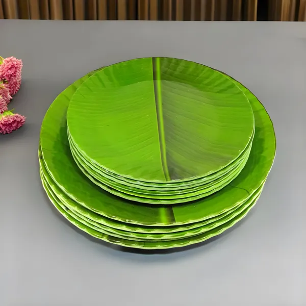 Green_Melamine_Round_Dinner_Plate_Set_Of_12_(6_Full_&_6_Half)-Perfect_For_Snacks_And_Dinner_Parties