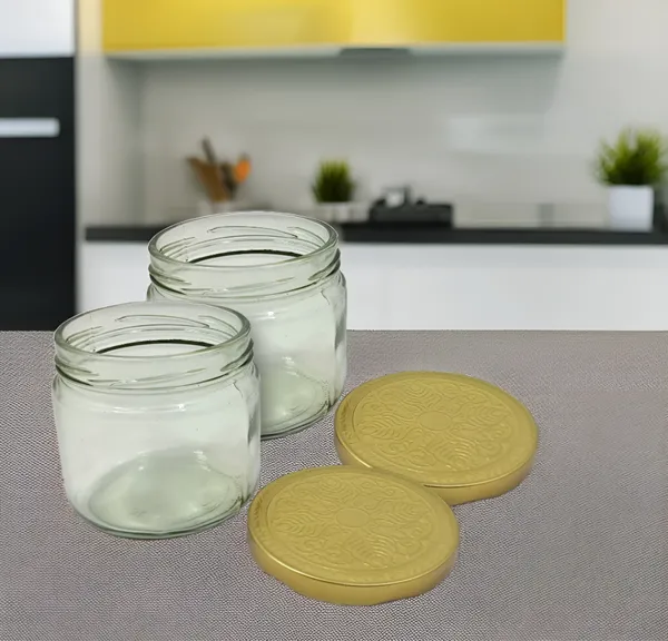 Transparent_350Ml_Small_Glass_Jar_With_Golden_Metal_Lid_(Pack_Of_2)_|_Airtight_Kitchen_Storage_Container
