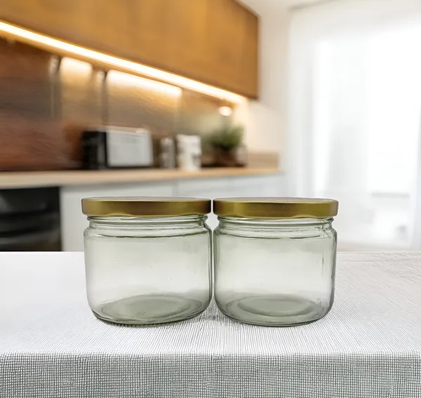 Transparent_350Ml_Small_Glass_Jar_With_Golden_Metal_Lid_(Pack_Of_2)_|_Airtight_Kitchen_Storage_Container