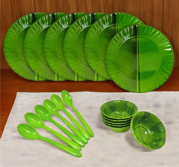 Green_Daily_Use_18_Pcs_Melamine_Dinner_Set_Contains_6_Full_Plates,_6_Bowls_And_6_Spoons_|_Ideal_For_Picnics_-_Perfect_For_Any_Occasion