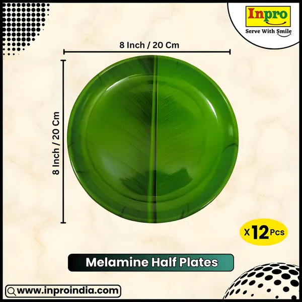 Green_Melamine_Round_Serving_Half_Plates_Set_Of_12_-_Perfect_For_Kitchen