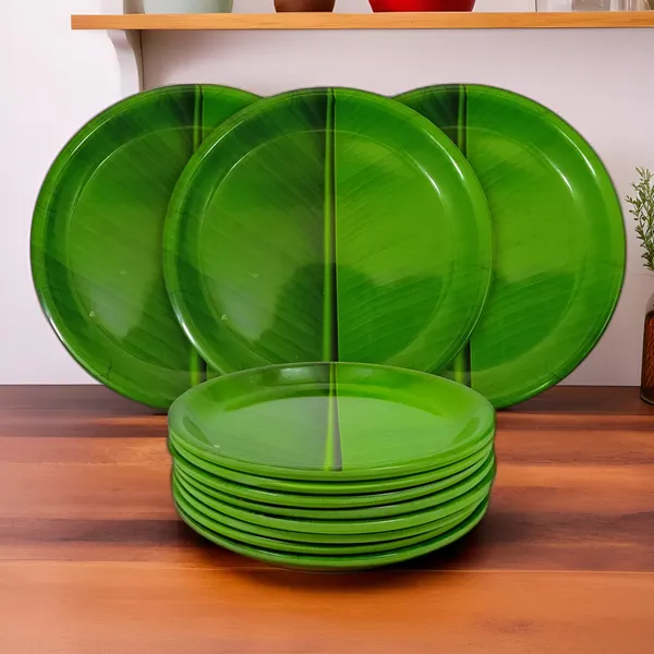 Green_Melamine_Round_Serving_Half_Plates_Set_Of_12_-_Perfect_For_Kitchen