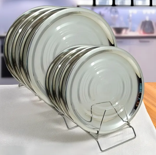 Silver_(4_Full_&_4_Half)_Lightweight_Stainless_Steel_Dinner_Plates_Set_Of_8Ideal_For_Family_Dining