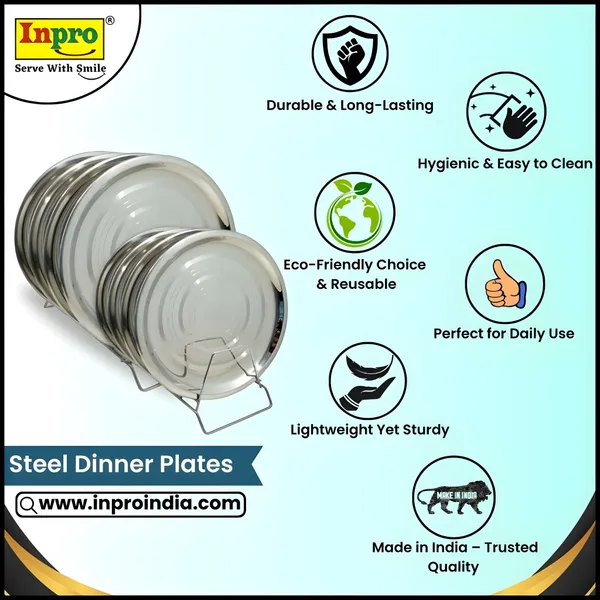 Silver_(4_Full_&_4_Half)_Lightweight_Stainless_Steel_Dinner_Plates_Set_Of_8Ideal_For_Family_Dining