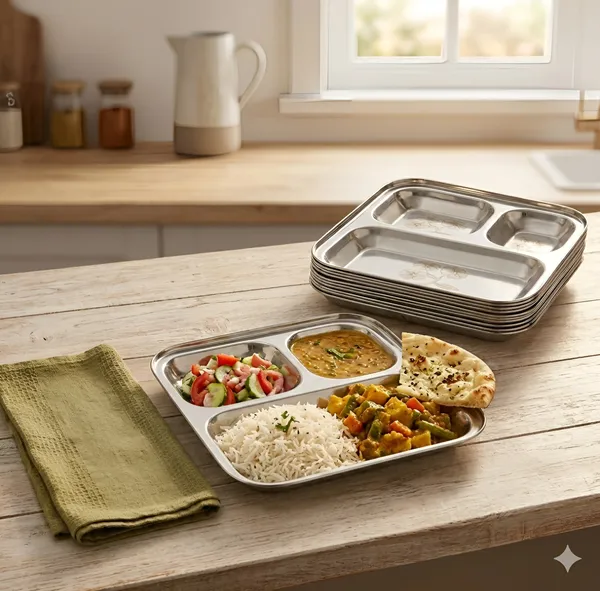 Inpro_Stainless_Steel_3_Section_Plate(Pack_of_9)_|_Half_Square_Thali_with_3_Compartments_|_Dinner_Plate_for_Lunch,_Snacks,_Tiffin
