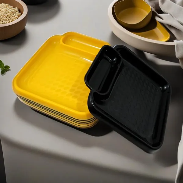 Multicolor_(Pack_Of_12)_Plastic_Snacks_Platters_In_Yellow_&_Black_Color-_Perfect_For_Snacks_And_Dinner