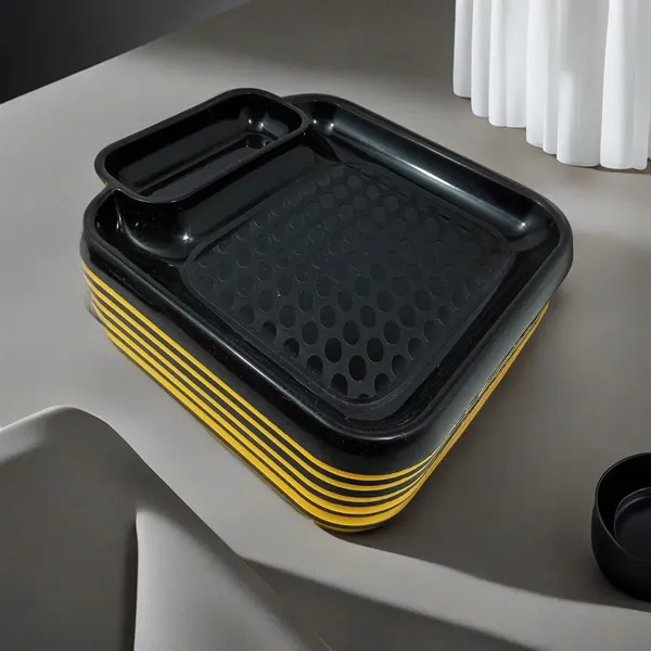 Multicolor_(Pack_Of_12)_Plastic_Snacks_Platters_In_Yellow_&_Black_Color-_Perfect_For_Snacks_And_Dinner