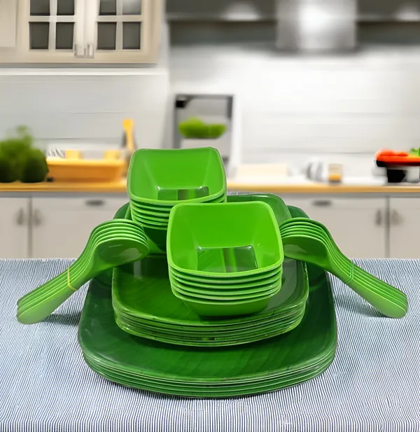 Green_Square_36_Pcs_Melamine_Dinner_Set_Contains_6_Full_Plates,_6_Half_Plates,_12_Bowls_And_12_Spoons_|_Perfect_For_Large_Families,_Parties_&_Daily_Meals