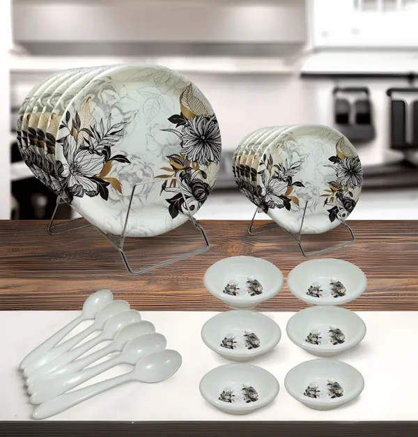 Multicolor_Good_Quality_Melamine_24_Pcs_Dinner_Set_Contains_6_Full_Plates,_6_Half_Plates,_6_Bowls_And_6_Spoons_|_Easy_To_Clean_&_Maintain