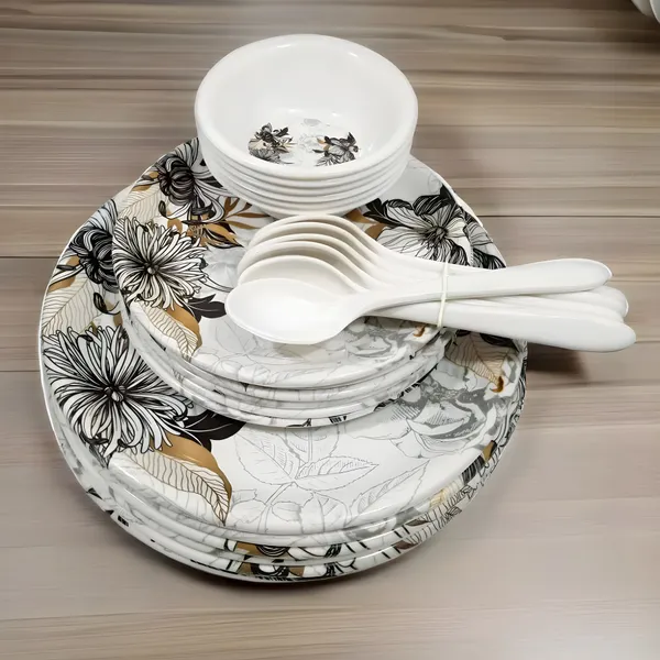 Multicolor_Good_Quality_Melamine_24_Pcs_Dinner_Set_Contains_6_Full_Plates,_6_Half_Plates,_6_Bowls_And_6_Spoons_|_Easy_To_Clean_&_Maintain