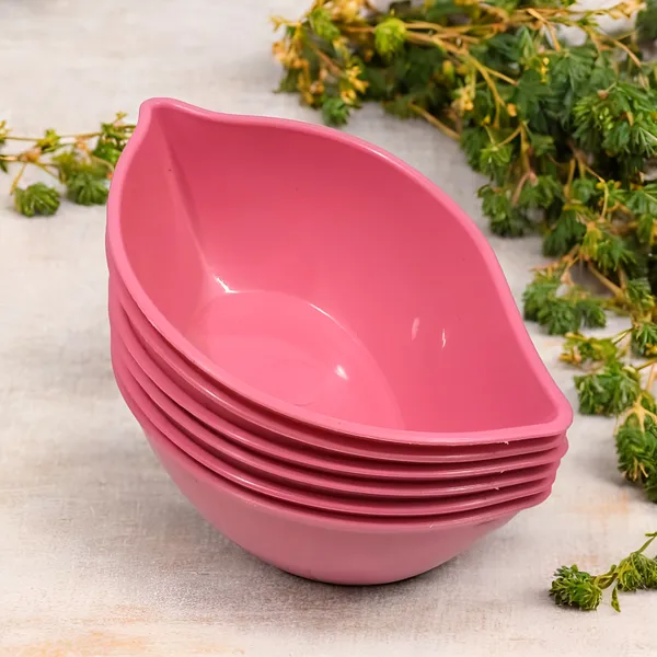 Pink_Plastic_Leaf_Shape_Serving_Bowls_Set_Of_6_In_Pink_Color_-_Stylish_And_Ideal_For_Daily_Use