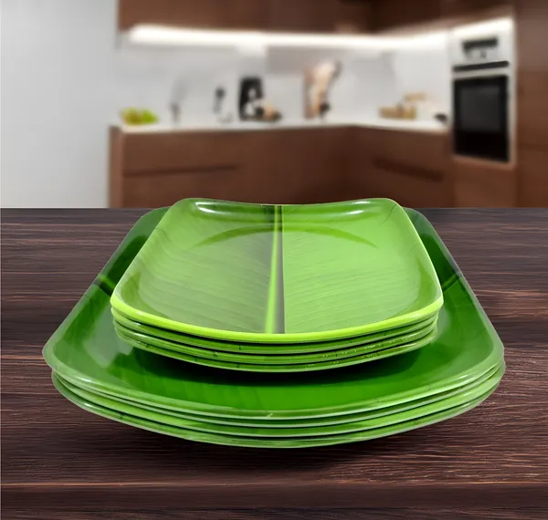Green_8-Piece_(4_Full_&_4_Half)_Melamine_Square_Dinner_Plate-_The_Perfect_Plates_Set_For_Your_Home