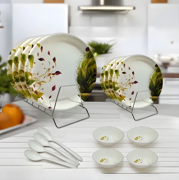 Multicolor_Glossy_Finish_Melamine_16_Pcs_Dinner_Set_Contains_4_Full_Plates,_4_Half_Plates,_4_Bowls_And_4_Spoons_|_Perfect_For_Daily_Meals