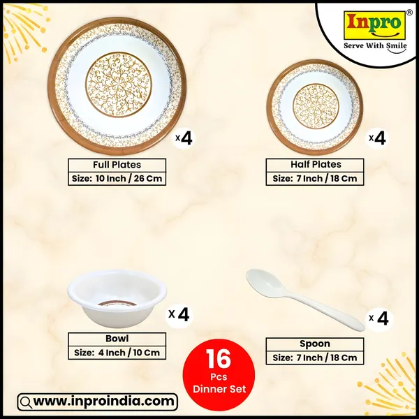 Multicolor_Classic_Pattern_Melamine_16_Pcs_Dinner_Set_Contains_4_Full_Plates,_4_Half_Plates,_4_Bowls_And_4_Spoons_|_Long-Lasting,_Easy-Clean_Dinnerware