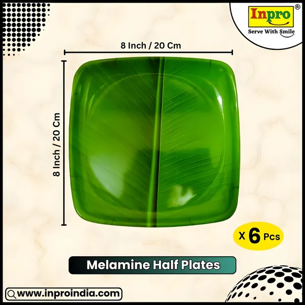 Green_Melamine_Square_Half_Plates_Set_(Pack_Of_6)_-_Perfect_For_Serving_Snacks_And_Meals_For_6