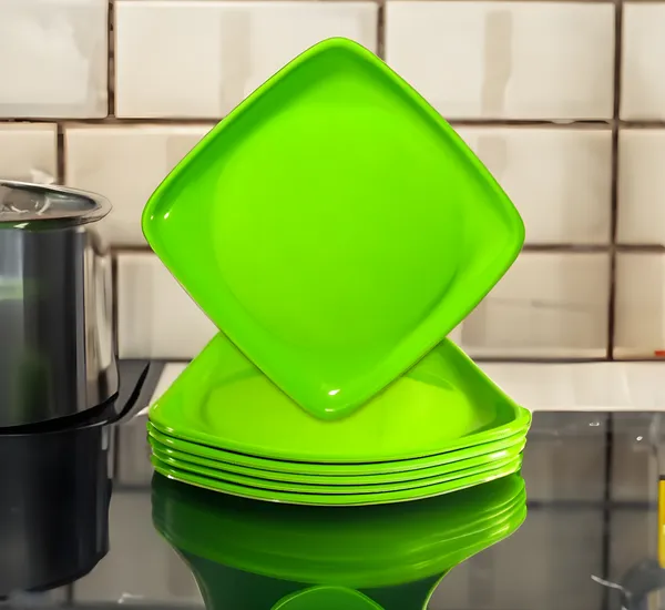 Green_Melamine_Square_Serving_Half_Plates_Set_Of_6-_Perfect_Addition_To_Your_Dinnerware_Collection