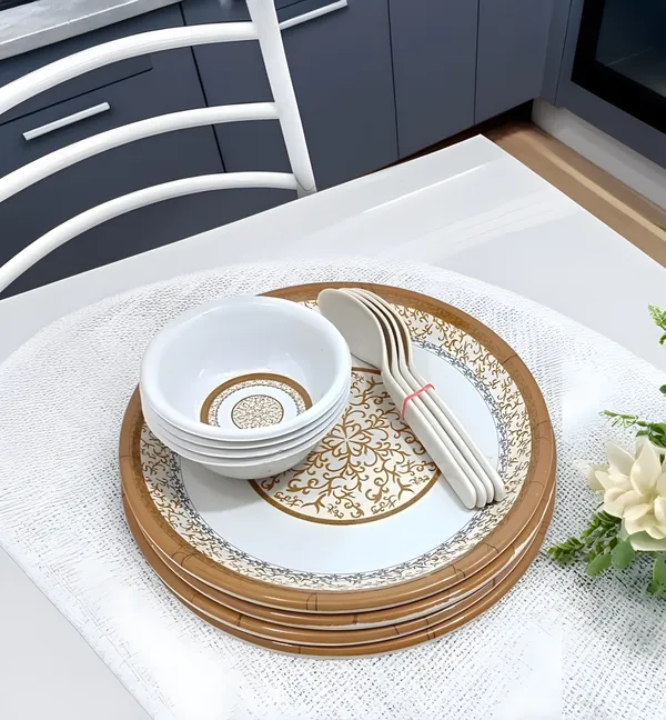 Multicolor_Modern_Tableware_12_Pcs_Melamine_Dinner_Set_Contains_4_Full_Plates,_4_Bowls_And_4_Spoons_|_Lightweight_&_Long-Lasting