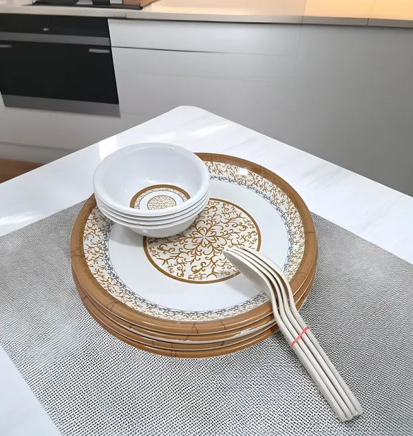 Multicolor_Modern_Tableware_12_Pcs_Melamine_Dinner_Set_Contains_4_Full_Plates,_4_Bowls_And_4_Spoons_|_Lightweight_&_Long-Lasting