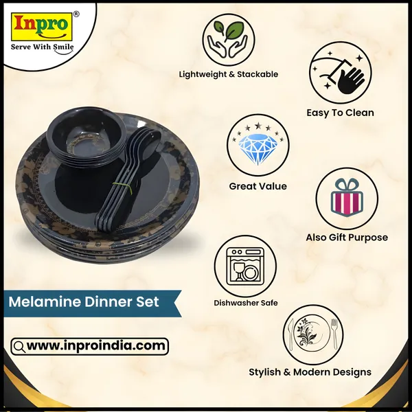 Black_Stylish_Melamine_Round_Dinner_Set_12_Pcs_Contains_4_Full_Plates,_4_Bowls_And_4_Spoons_|_Floral_Design_For_Home_&_Kitchen