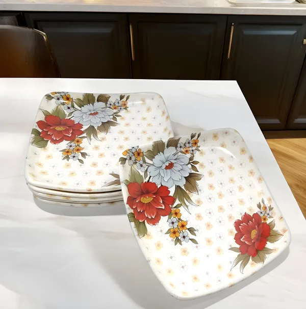 Multicolor_Square_Melamine_Half_Plates_Set_Of_6_-_Perfect_Addition_To_Your_Dinnerware_Collection