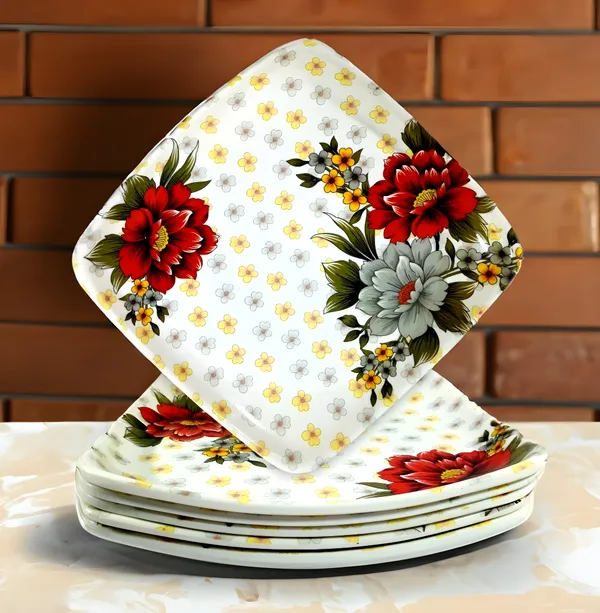 Multicolor_Square_Melamine_Half_Plates_Set_Of_6_-_Perfect_Addition_To_Your_Dinnerware_Collection