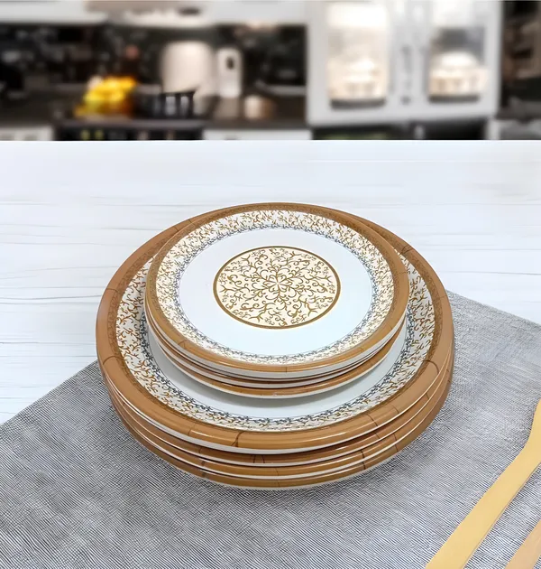 Multicolor_8-Pcs_(4_Full_Plate_&_4_Half_Plate)_Melamine_Round_Dinner_Plate_Set_-_Perfect_For_Snacks