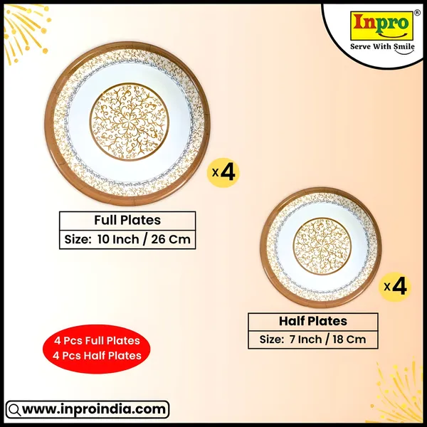 Multicolor_8-Pcs_(4_Full_Plate_&_4_Half_Plate)_Melamine_Round_Dinner_Plate_Set_-_Perfect_For_Snacks