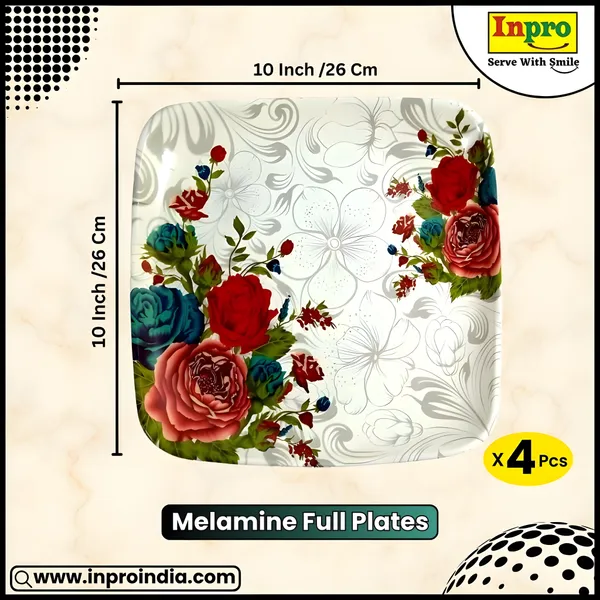 Multicolor_Melamine_Square_Full_Plate_Set_Of_4_-_Perfect_For_Kitchen_Dinners,_Snacks_And_More