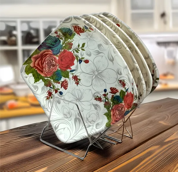 Multicolor_Melamine_Square_Full_Plate_Set_Of_4_-_Perfect_For_Kitchen_Dinners,_Snacks_And_More