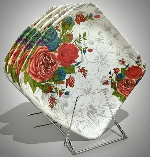 Multicolor_Melamine_Square_Full_Plate_Set_Of_4_-_Perfect_For_Kitchen_Dinners,_Snacks_And_More