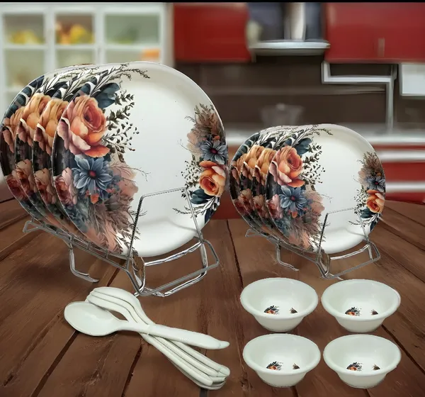 Multicolor_Floral_Printed_Melamine_16_Pcs_Dinner_Set_Contains_4_Full_Plates,_4_Half_Plates,_4_Bowls_And_4_Spoons_|_Ideal_For_Homes,_Hostels_&_Gift_Sets