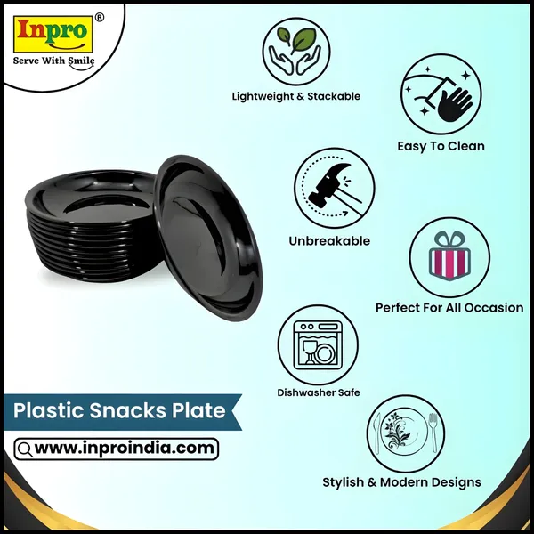 Black_Stylish_Plastic_Small_Snack_Round_Plates_Set_Of_12_In_Black_Color-Perfect_For_Dining_&_Serving