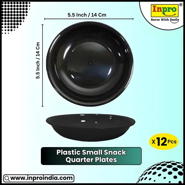 Black_Stylish_Plastic_Small_Snack_Round_Plates_Set_Of_12_In_Black_Color-Perfect_For_Dining_&_Serving
