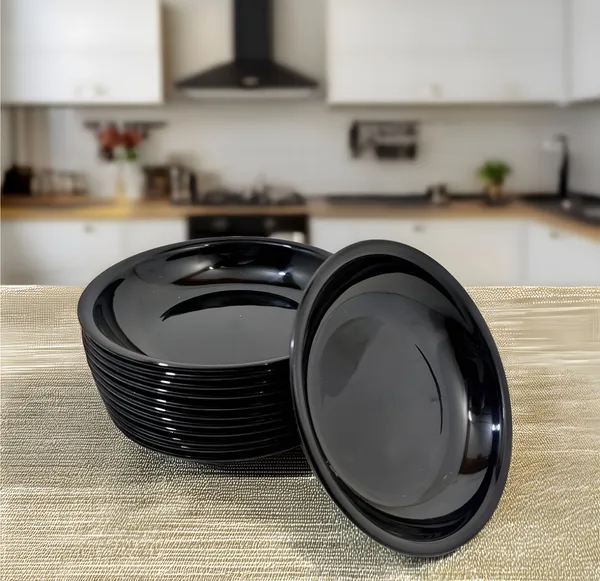 Black_Stylish_Plastic_Small_Snack_Round_Plates_Set_Of_12_In_Black_Color-Perfect_For_Dining_&_Serving