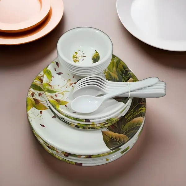 Multicolor_Elegant_Floral_Design_24_Pcs_Melamine_Dinner_Set_Contains_6_Full_Plates,_6_Half_Plates,_6_Bowls_And_6_Spoons_For_Daily_&_Festive_Use