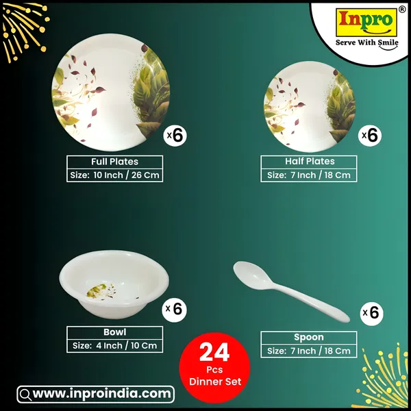Multicolor_Elegant_Floral_Design_24_Pcs_Melamine_Dinner_Set_Contains_6_Full_Plates,_6_Half_Plates,_6_Bowls_And_6_Spoons_For_Daily_&_Festive_Use