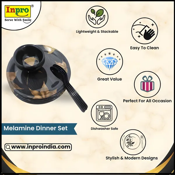 Black_Stylish_Printed_12_Pcs_Melamine_Dinner_Set_Contains_4_Full_Plates,_4_Bowls_And_4_Spoons_|_Superior_Shine_&_Scratch-Resistant