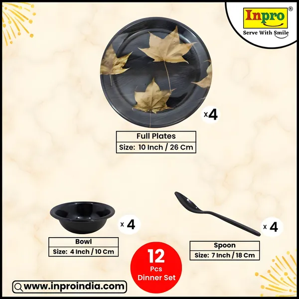 Black_Stylish_Printed_12_Pcs_Melamine_Dinner_Set_Contains_4_Full_Plates,_4_Bowls_And_4_Spoons_|_Superior_Shine_&_Scratch-Resistant